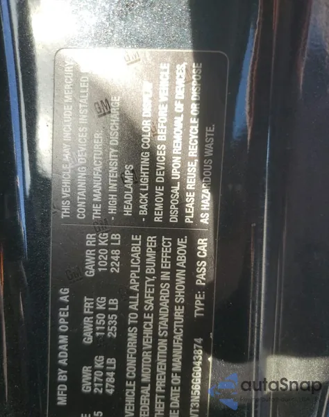 2016 Buick Cascada Premium from USA, damaged, VIN W04WT3N56GG043874